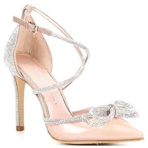 Gianni Bini Haydn Glitter Rhinestone Bow Ankle Strap Clear Dress Heels- Size 8